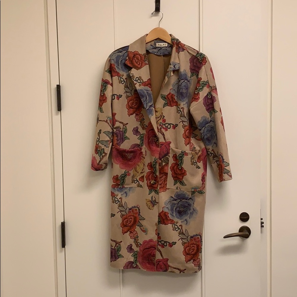 Floral suede duster jacket coat trench